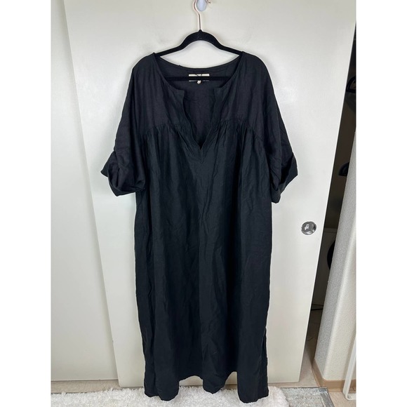 Mara Hoffman Dresses & Skirts - Mara Hoffman Linen Maxi Dress Puffy Sleeves Round Neck Keyhole Front Black XL